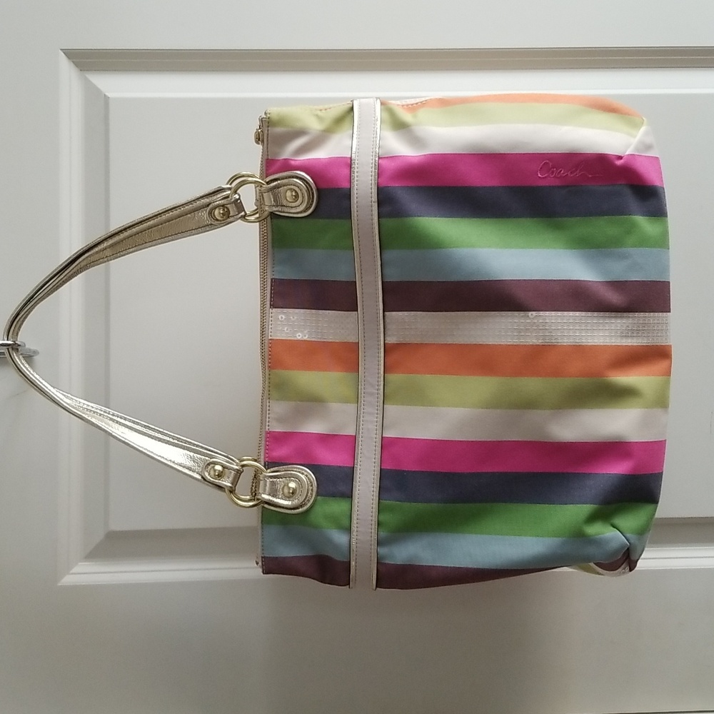 Coach Legacy Stripe Tote Y2K Extra Large Brand New Rainbow Hues - Picture 11 of 16